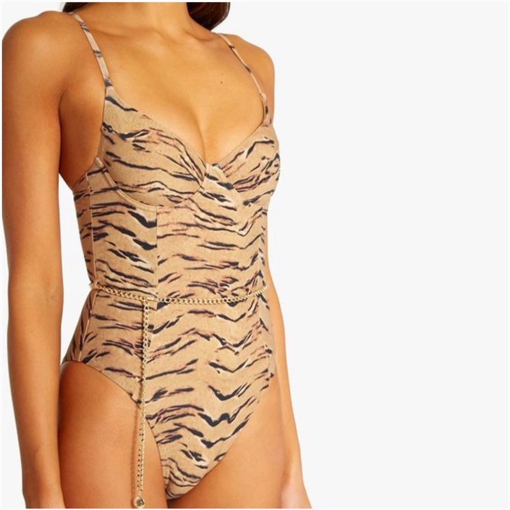 WeWoreWhat Danielle One Piece Tan Tiger Print Bernstein Revolve Shopbop - Picture 2 of 8